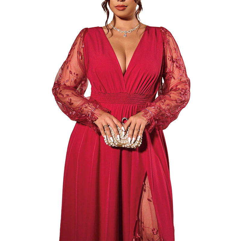 🌸 50% Rabatt | Fließende Eleganz & feminine Spitze – V-Ausschnitt Maxikleid