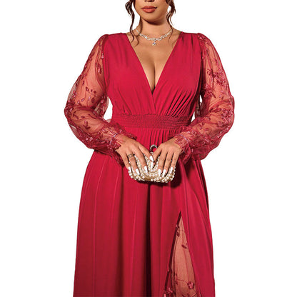 🌸 50% Rabatt | Fließende Eleganz & feminine Spitze – V-Ausschnitt Maxikleid