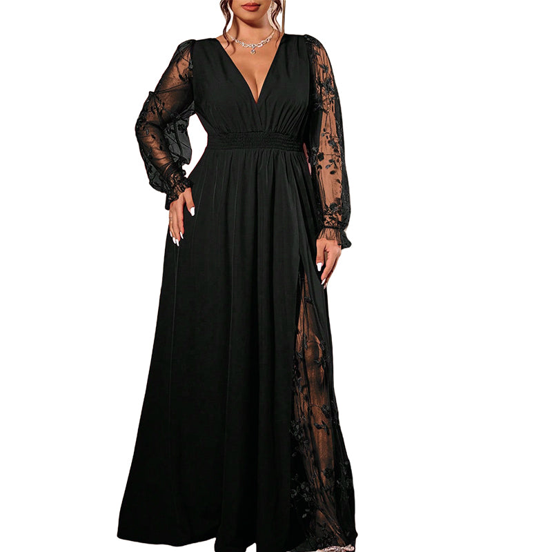 🌸 50% Rabatt | Fließende Eleganz & feminine Spitze – V-Ausschnitt Maxikleid