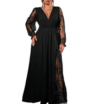 🌸 50% Rabatt | Fließende Eleganz & feminine Spitze – V-Ausschnitt Maxikleid