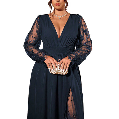 🌸 50% Rabatt | Fließende Eleganz & feminine Spitze – V-Ausschnitt Maxikleid