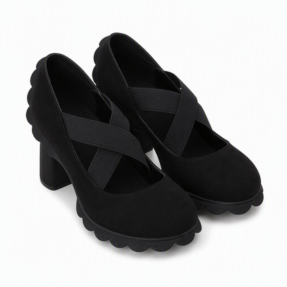 🎉✨Mary-Jane-Schuhe für Damen mit runder Spitze, überkreuzten Riemen, Blockabsatz, Plateau und Cut-Out-Ausschnitten, hochhackig