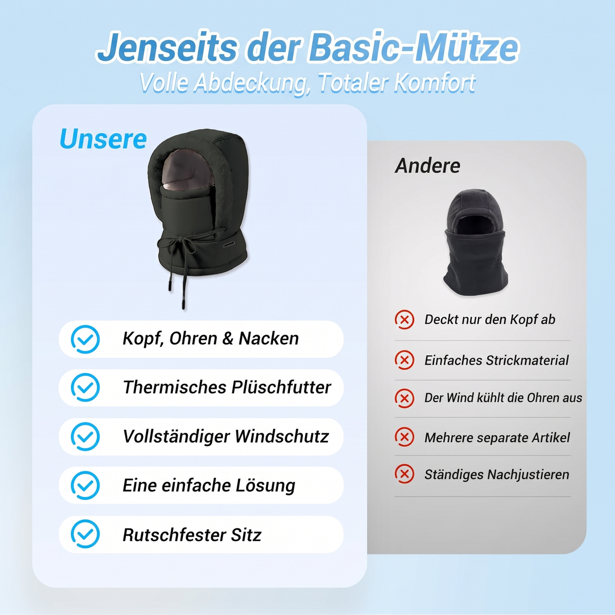 ❄️ Dicker Thermomütze mit Plüschfutter & Gesichtsmaske – Kuschelig, warm & immer passend