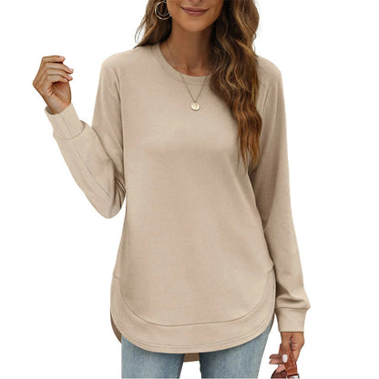 Damen-Longsleeve mit Rundhalsausschnitt und High-Low-Saum