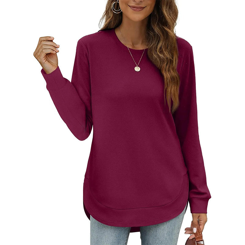Damen-Longsleeve mit Rundhalsausschnitt und High-Low-Saum