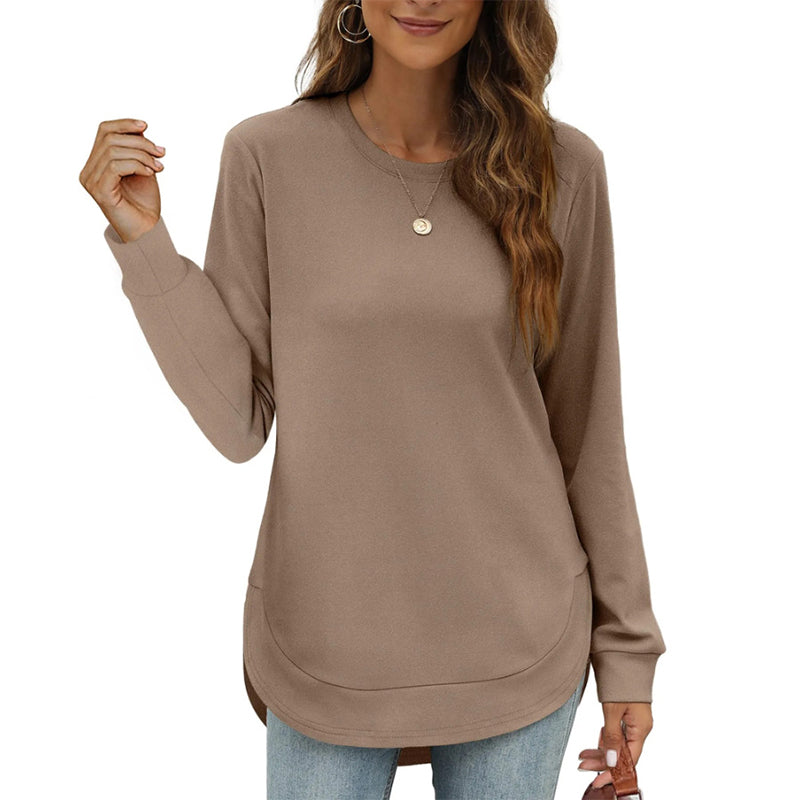 Damen-Longsleeve mit Rundhalsausschnitt und High-Low-Saum