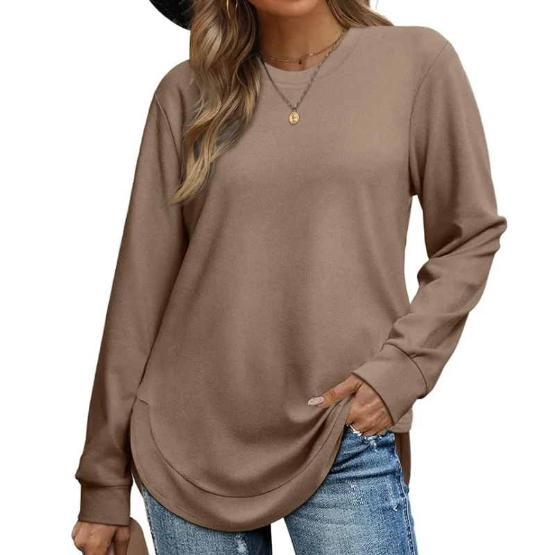Damen-Longsleeve mit Rundhalsausschnitt und High-Low-Saum