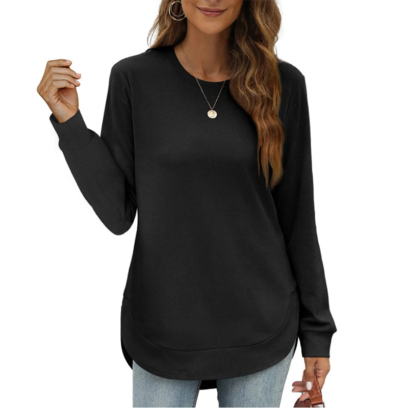 Damen-Longsleeve mit Rundhalsausschnitt und High-Low-Saum