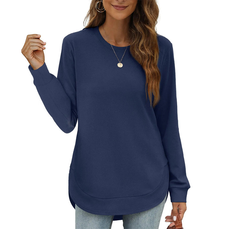 Damen-Longsleeve mit Rundhalsausschnitt und High-Low-Saum