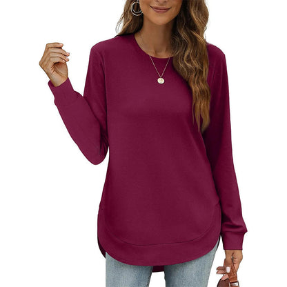 Damen-Longsleeve mit Rundhalsausschnitt und High-Low-Saum