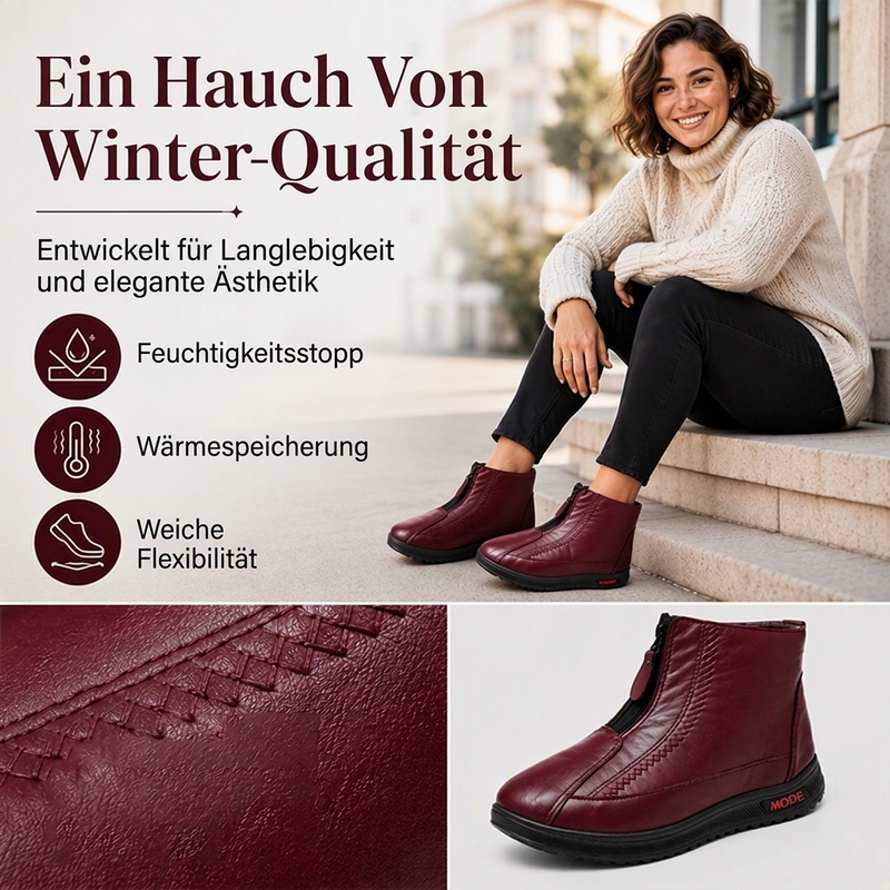 Damen Winterstiefeletten mit Frontreißverschluss und Plüschfutter
