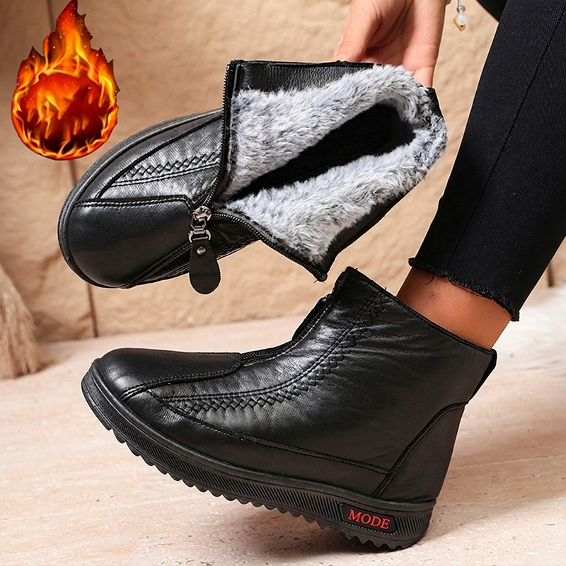 Damen Winterstiefeletten mit Frontreißverschluss und Plüschfutter