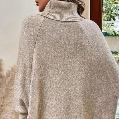 Eleganter Damen-Pullover im Cape-Stil mit Stehkragen und asymmetrischem Saum