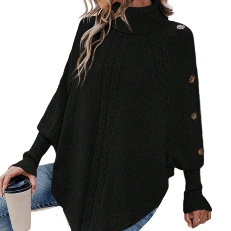 Eleganter Damen-Pullover im Cape-Stil mit Stehkragen und asymmetrischem Saum