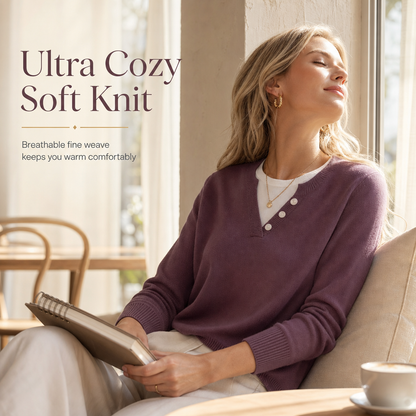 Lässiger zweiteiliger Strickpullover mit V-Ausschnitt und Knopfdetails