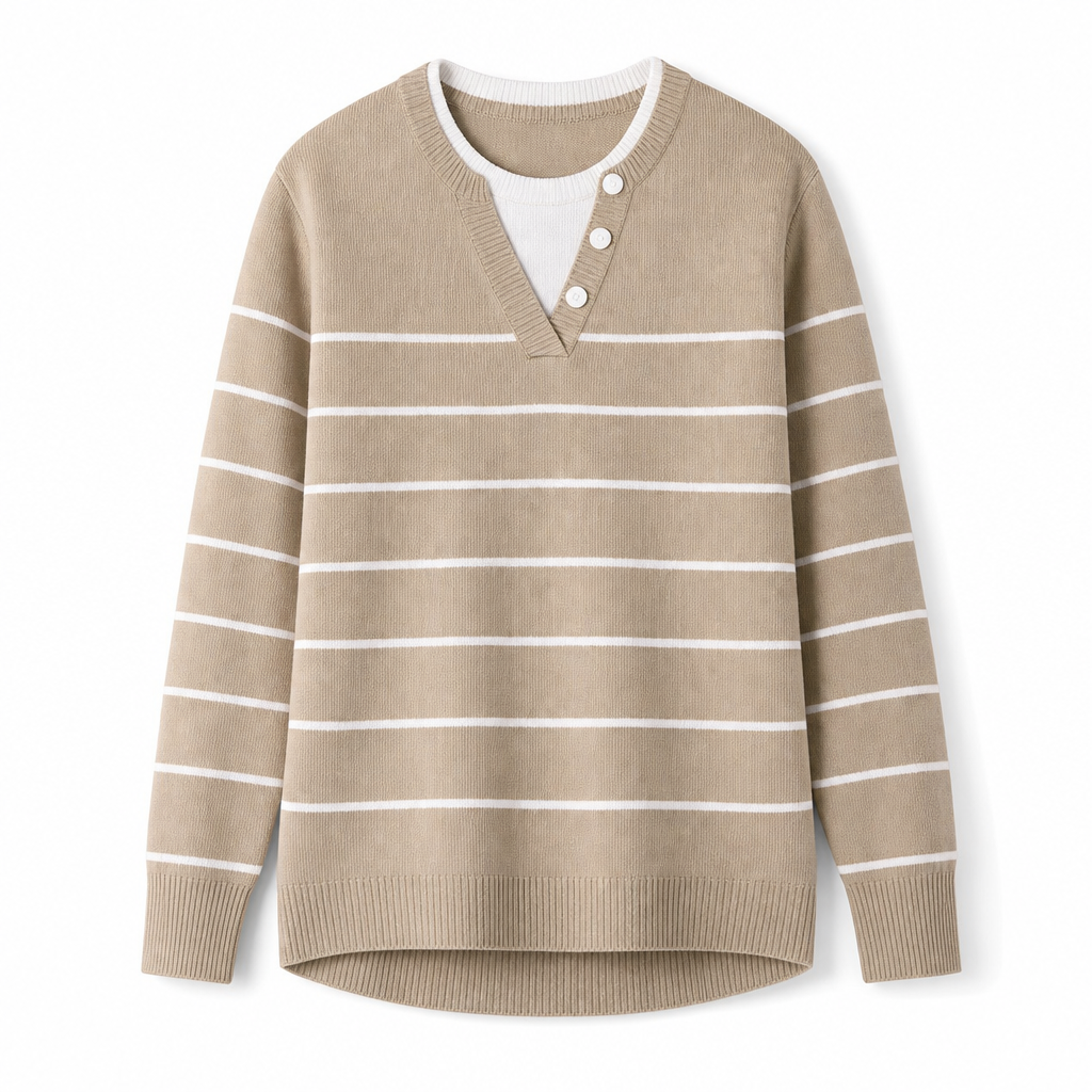 Lässiger zweiteiliger Strickpullover mit V-Ausschnitt und Knopfdetails