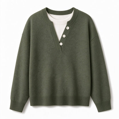 Lässiger zweiteiliger Strickpullover mit V-Ausschnitt und Knopfdetails