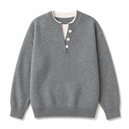 Lässiger zweiteiliger Strickpullover mit V-Ausschnitt und Knopfdetails