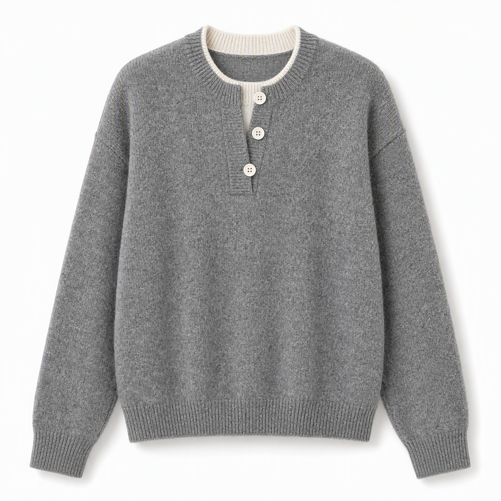 Lässiger zweiteiliger Strickpullover mit V-Ausschnitt und Knopfdetails