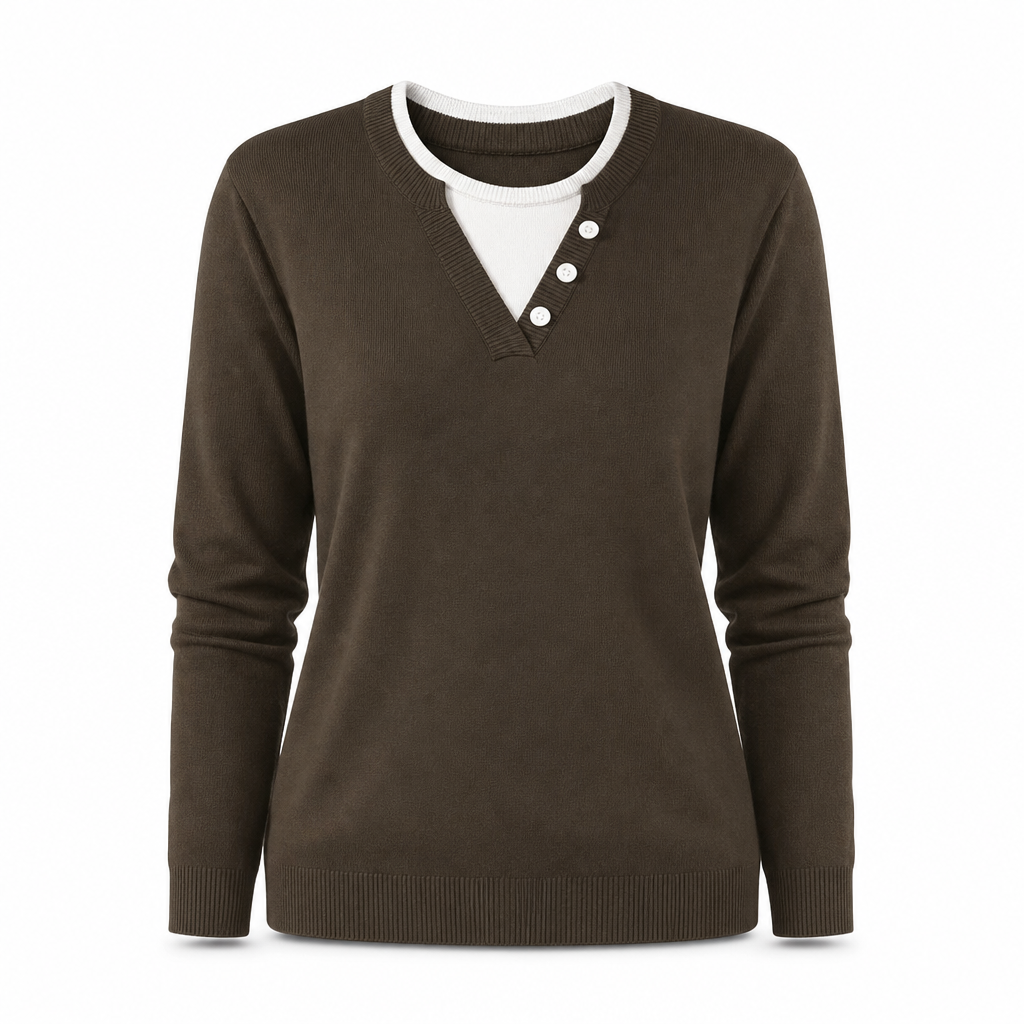 Lässiger zweiteiliger Strickpullover mit V-Ausschnitt und Knopfdetails