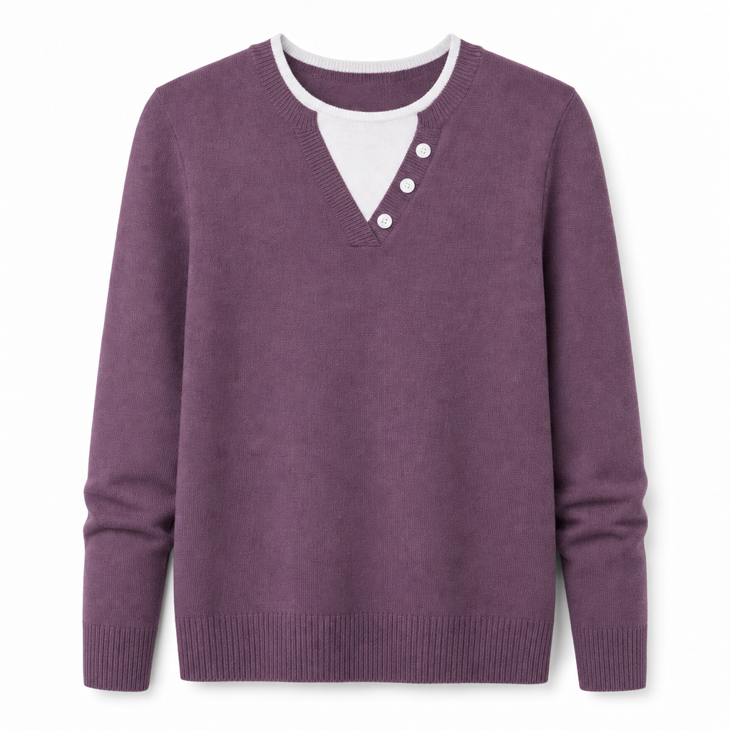 Lässiger zweiteiliger Strickpullover mit V-Ausschnitt und Knopfdetails