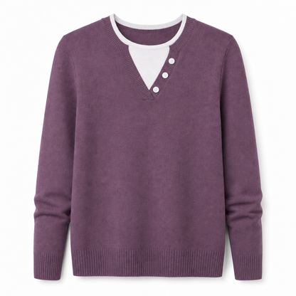 Lässiger zweiteiliger Strickpullover mit V-Ausschnitt und Knopfdetails