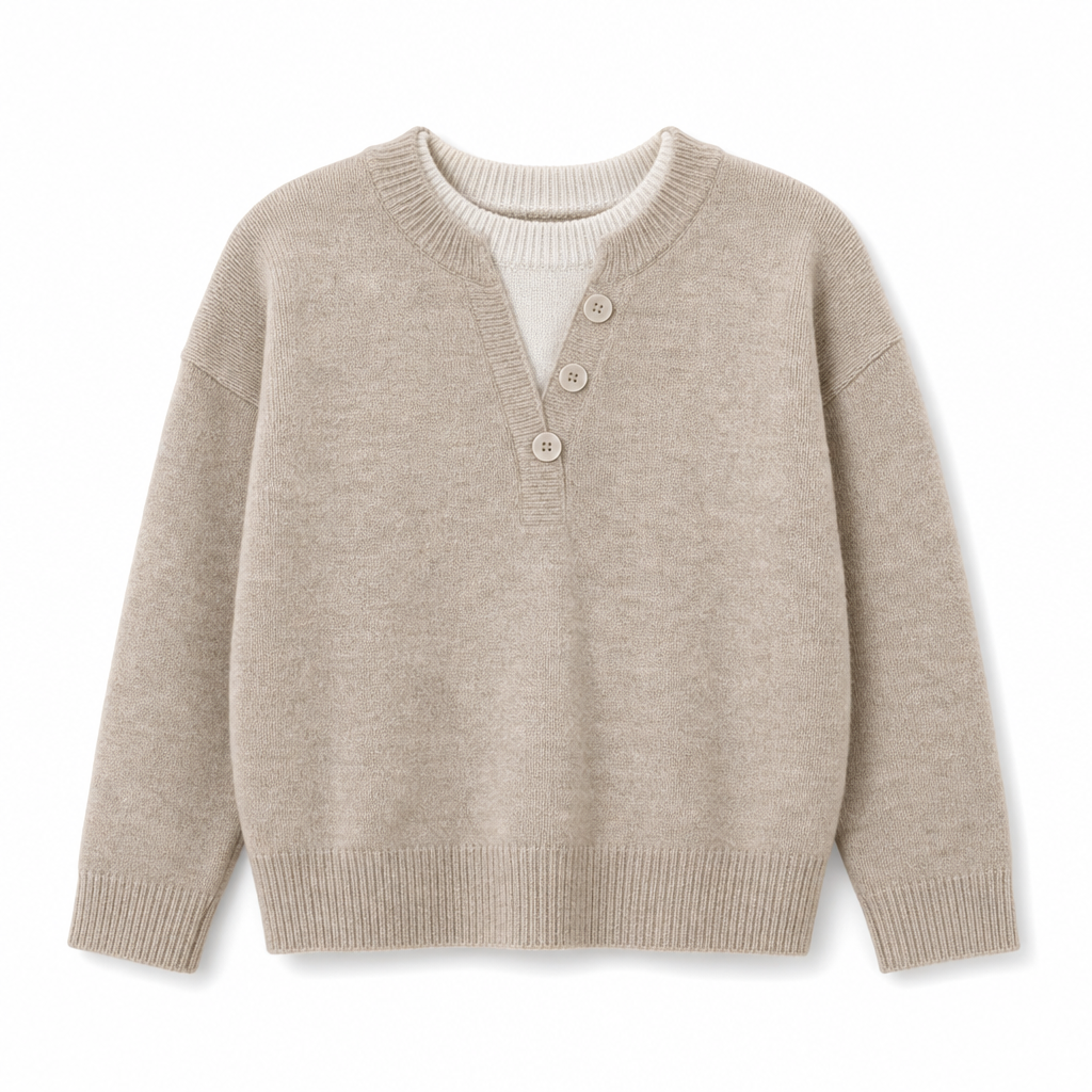 Lässiger zweiteiliger Strickpullover mit V-Ausschnitt und Knopfdetails