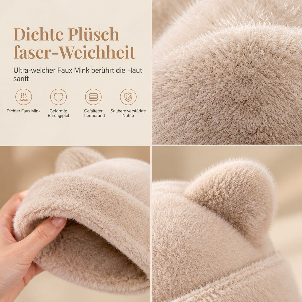 💥50% Rabatt! Nur heute!💥Flauschige Damen-Mütze aus Kunstpelz mit süßen Bärenohren, warme Pullover-Mütze für kalte Wintertage