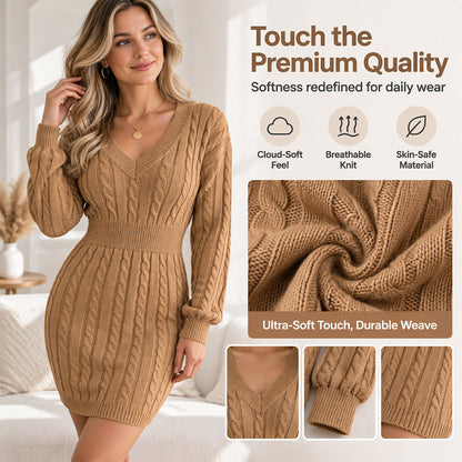 Elegantes Damen-Strickkleid mit Zopfmuster und figurbetontem Schnitt