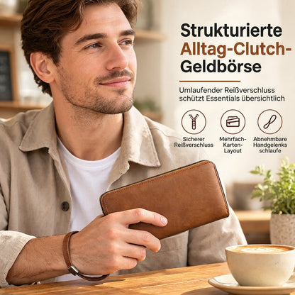 Herren Lange Geldbörse mit Reißverschluss, großes Fassungsvermögen, multifunktionaler Kartenhalter, Clutch-Tasche