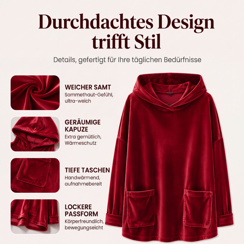 💞Top bewertet + 50% Rabatt!💞Damen-Samt-Hoodie mit lockerer Passform und Taschen
