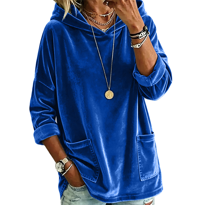 💞Top bewertet + 50% Rabatt!💞Damen-Samt-Hoodie mit lockerer Passform und Taschen