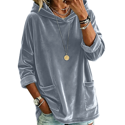 💞Top bewertet + 50% Rabatt!💞Damen-Samt-Hoodie mit lockerer Passform und Taschen