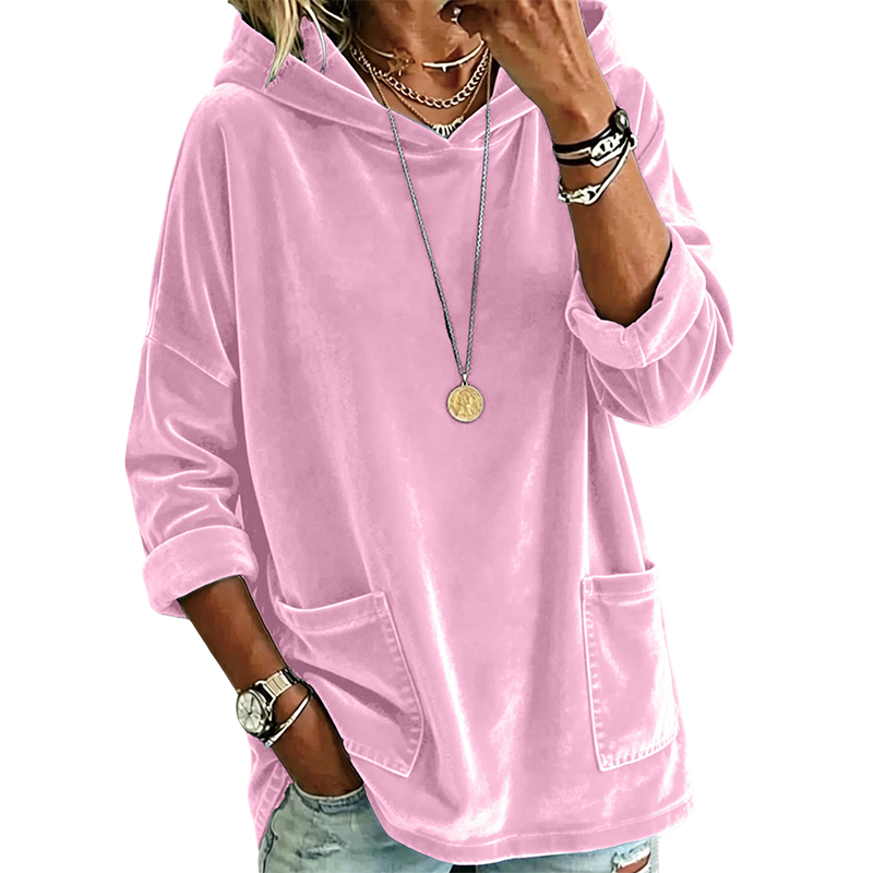 💞Top bewertet + 50% Rabatt!💞Damen-Samt-Hoodie mit lockerer Passform und Taschen
