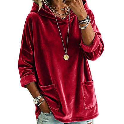 💞Top bewertet + 50% Rabatt!💞Damen-Samt-Hoodie mit lockerer Passform und Taschen
