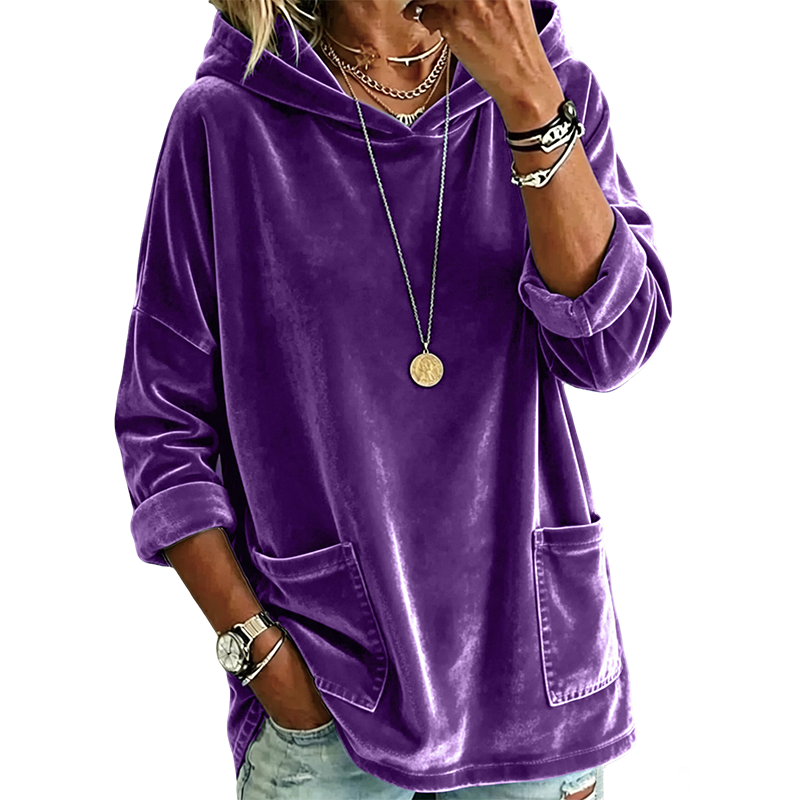 💞Top bewertet + 50% Rabatt!💞Damen-Samt-Hoodie mit lockerer Passform und Taschen