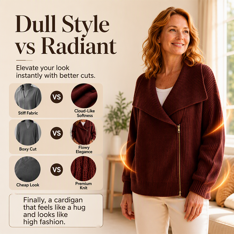 ✨ Neu eingetroffen – Nur heute 50 %! Schicke, asymmetrische Damen-Strickjacke mit Reißverschluss
