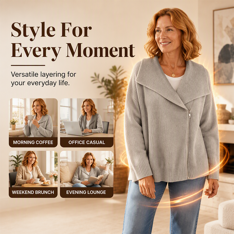 ✨ Neu eingetroffen – Nur heute 50 %! Schicke, asymmetrische Damen-Strickjacke mit Reißverschluss