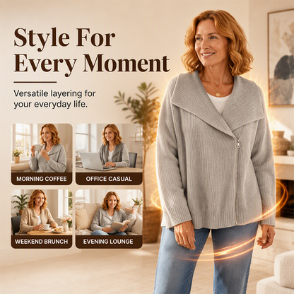 ✨ Neu eingetroffen – Nur heute 50 %! Schicke, asymmetrische Damen-Strickjacke mit Reißverschluss