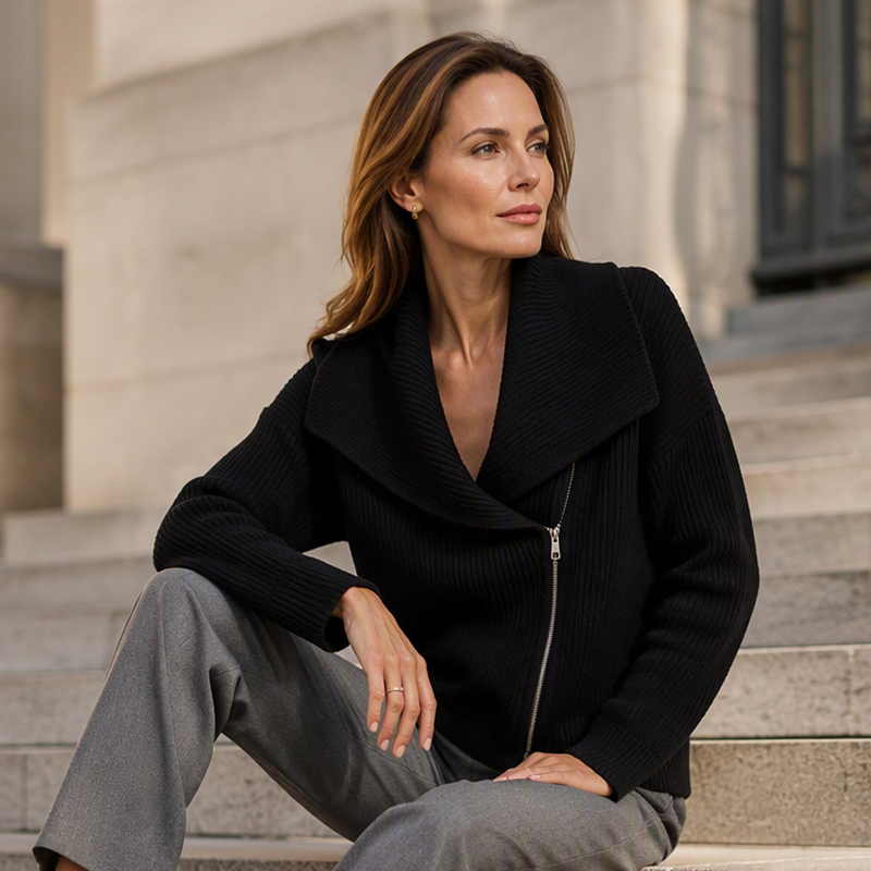 ✨ Neu eingetroffen – Nur heute 50 %! Schicke, asymmetrische Damen-Strickjacke mit Reißverschluss