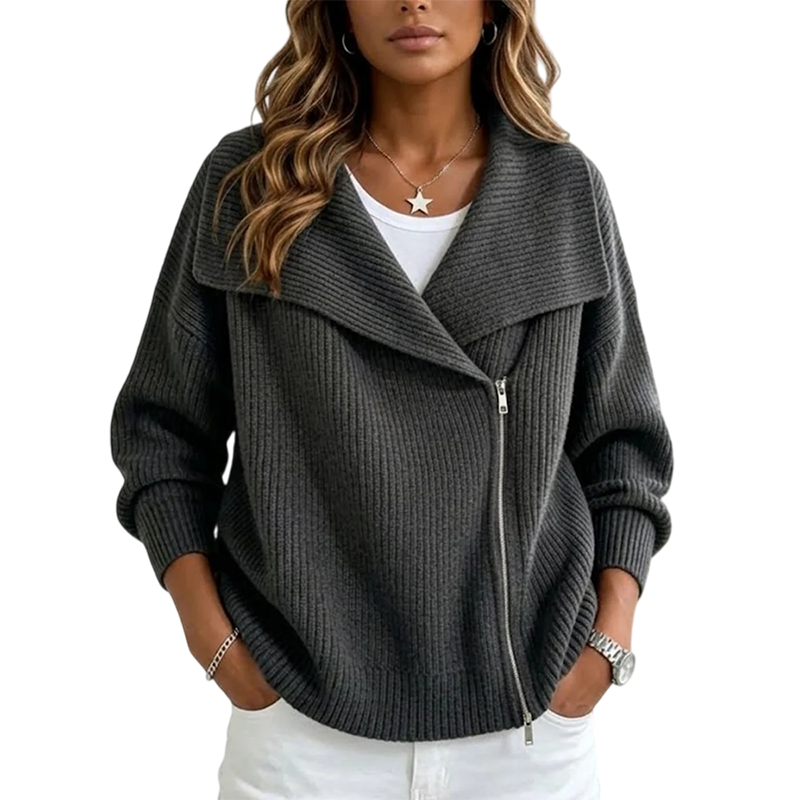 ✨ Neu eingetroffen – Nur heute 50 %! Schicke, asymmetrische Damen-Strickjacke mit Reißverschluss