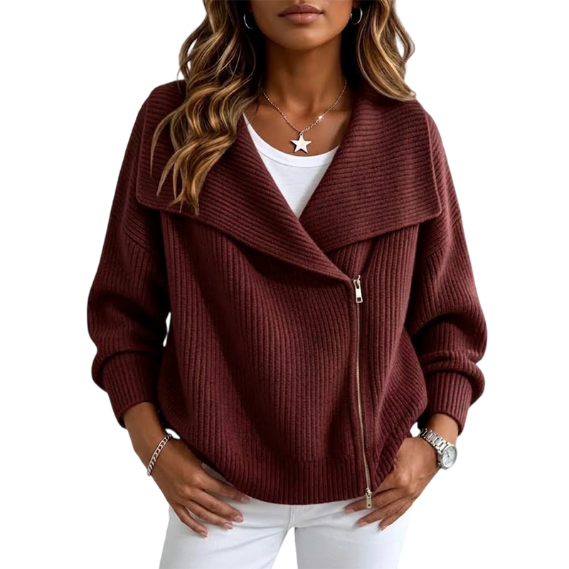 ✨ Neu eingetroffen – Nur heute 50 %! Schicke, asymmetrische Damen-Strickjacke mit Reißverschluss