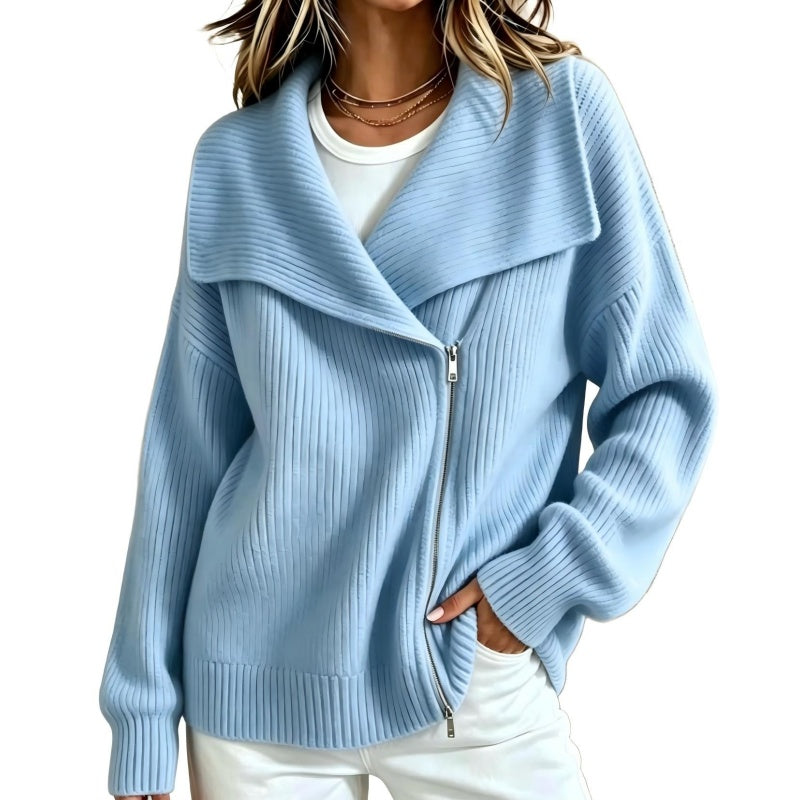✨ Neu eingetroffen – Nur heute 50 %! Schicke, asymmetrische Damen-Strickjacke mit Reißverschluss