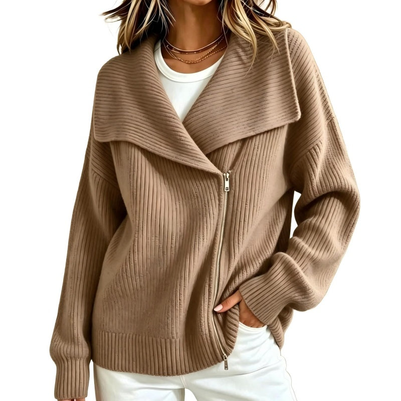 ✨ Neu eingetroffen – Nur heute 50 %! Schicke, asymmetrische Damen-Strickjacke mit Reißverschluss