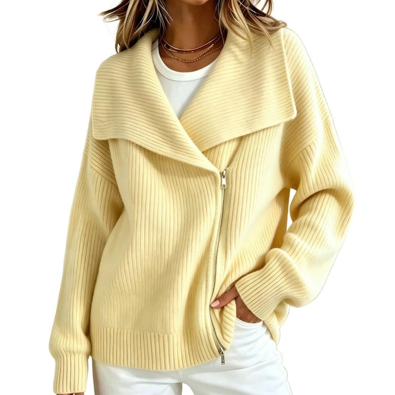 ✨ Neu eingetroffen – Nur heute 50 %! Schicke, asymmetrische Damen-Strickjacke mit Reißverschluss