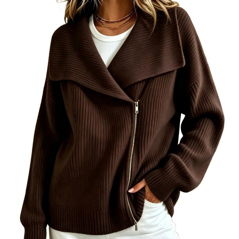 ✨ Neu eingetroffen – Nur heute 50 %! Schicke, asymmetrische Damen-Strickjacke mit Reißverschluss
