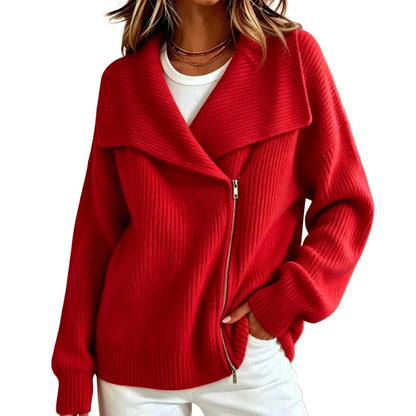 ✨ Neu eingetroffen – Nur heute 50 %! Schicke, asymmetrische Damen-Strickjacke mit Reißverschluss