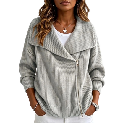 ✨ Neu eingetroffen – Nur heute 50 %! Schicke, asymmetrische Damen-Strickjacke mit Reißverschluss