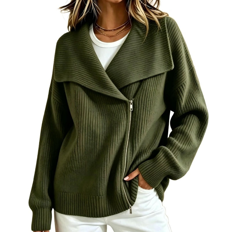✨ Neu eingetroffen – Nur heute 50 %! Schicke, asymmetrische Damen-Strickjacke mit Reißverschluss