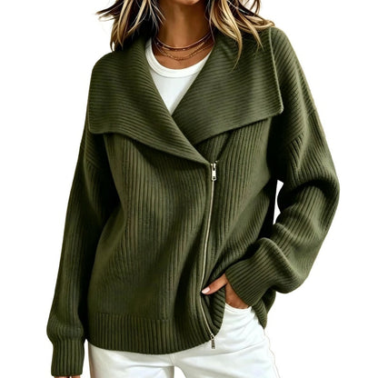 ✨ Neu eingetroffen – Nur heute 50 %! Schicke, asymmetrische Damen-Strickjacke mit Reißverschluss